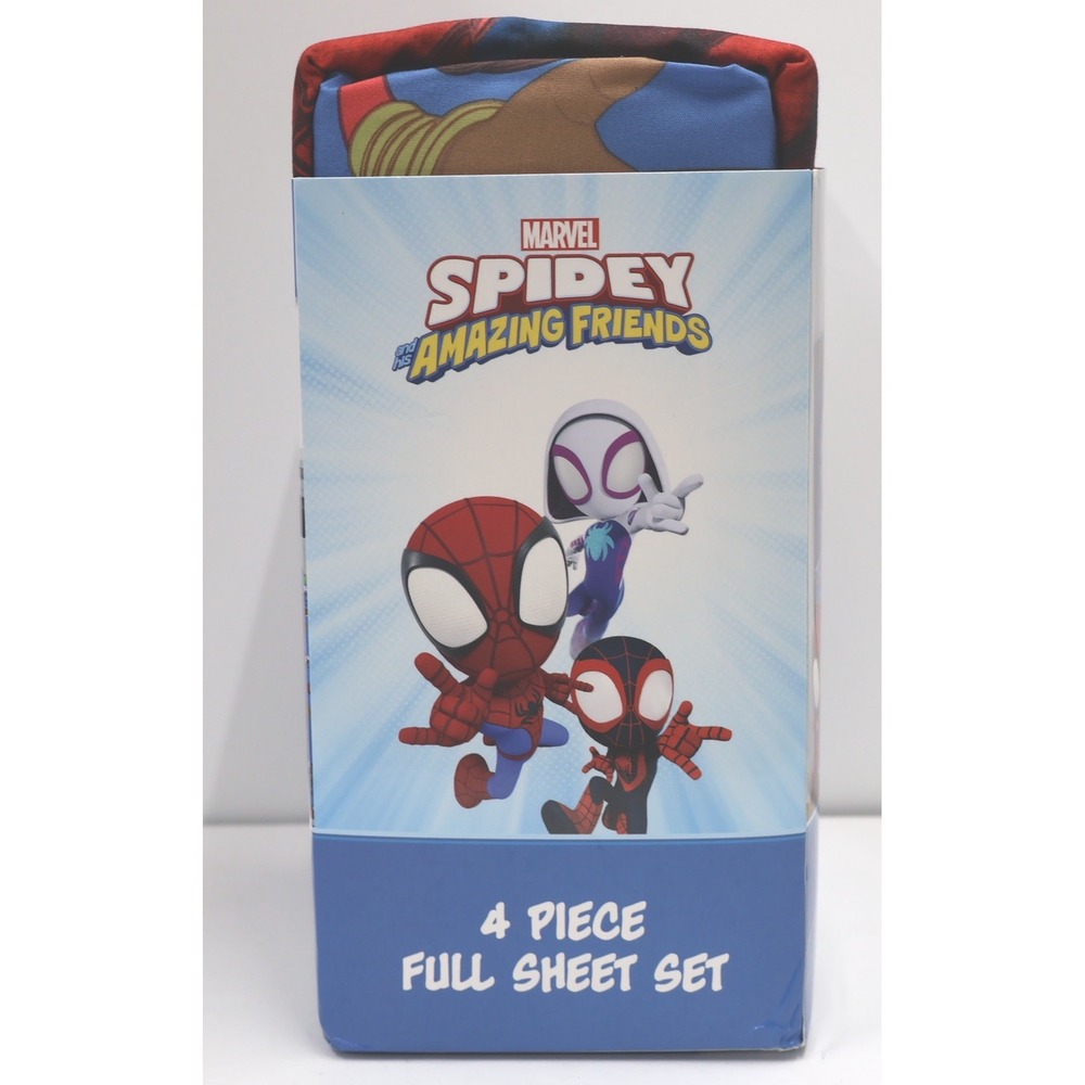 Marvel Spidey and His Amazing Friends Full Sheet Set 4pc Blue New Microfiber - Picture 2 of 6